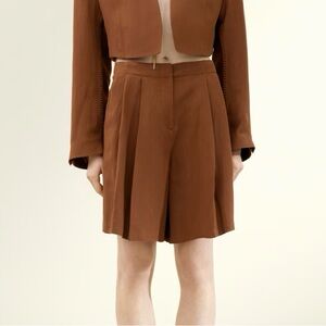 H&M Capsule Studio Collection Linen-Blend Bermuda Shorts Brown 10 NWT SOLD OUT
